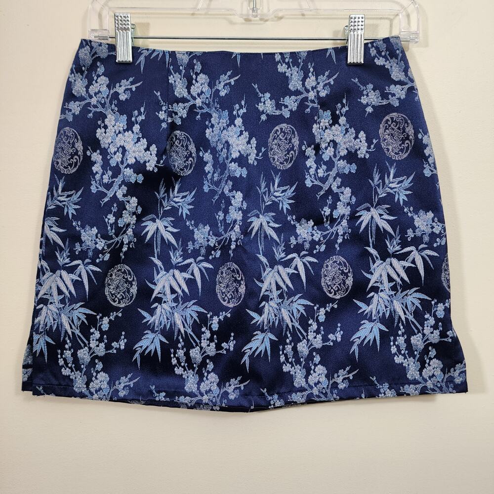 Luna Blue vintage Y2K blue Asian inspired print mini skirt junior's size 3‎